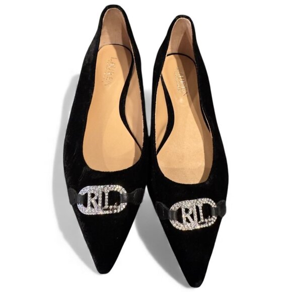 LAUREN Ralph Lauren “Lilah” Ballet Flats –Black Velvet with Rhinestones Size 7.5 - Picture 1 of 6